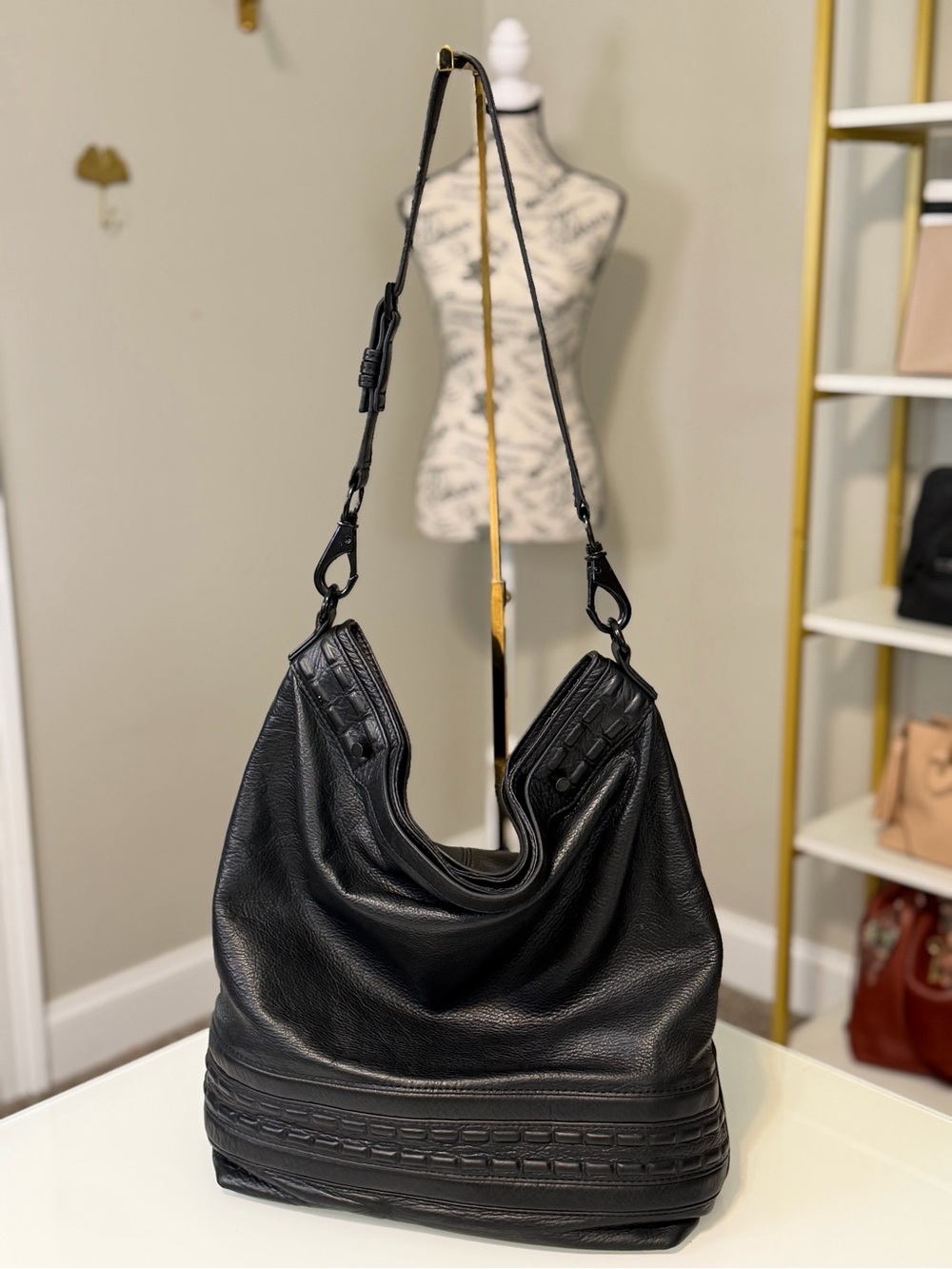 She + Lo Black Leather Shoulder Hobo